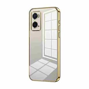 For OPPO A36 / A76 / A96 4G Global Transparent Plating Fine Hole Phone Case(Gold)