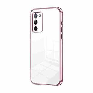 For OPPO A55 5G / A56 / A53s 5G Transparent Plating Fine Hole Phone Case(Pink)