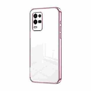 For OPPO K9x Transparent Plating Fine Hole Phone Case(Pink)