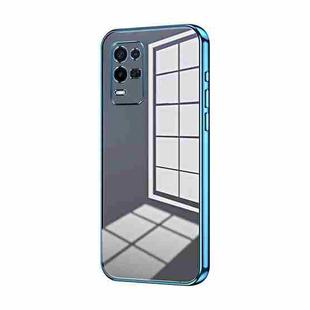 For OPPO K9x Transparent Plating Fine Hole Phone Case(Blue)