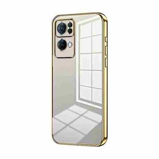For OPPO Reno7 Pro Transparent Plating Fine Hole Phone Case(Gold)