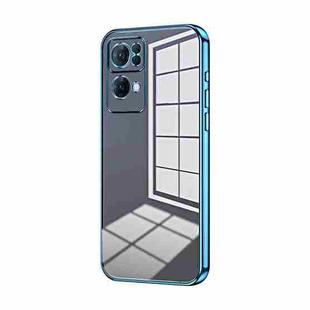 For OPPO Reno7 Pro Transparent Plating Fine Hole Phone Case(Blue)