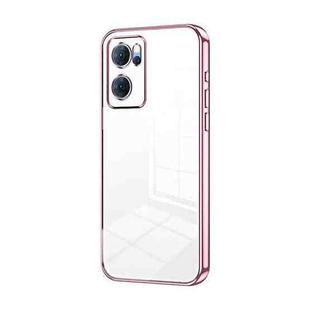 For OPPO Reno7 5G Transparent Plating Fine Hole Phone Case(Pink)