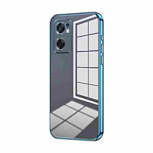 For OPPO Reno7 SE Transparent Plating Fine Hole Phone Case(Blue)