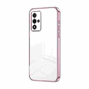 For OPPO A93s 5G Transparent Plating Fine Hole Phone Case(Pink)