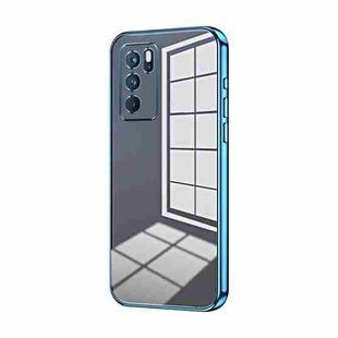 For OPPO Reno6 Pro Indian  Transparent Plating Fine Hole Phone Case(Blue)