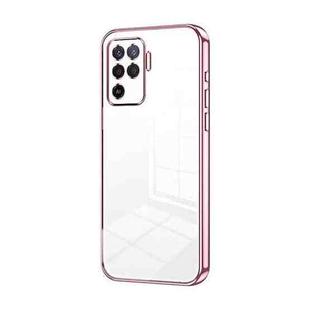 For OPPO A94 4G Transparent Plating Fine Hole Phone Case(Pink)