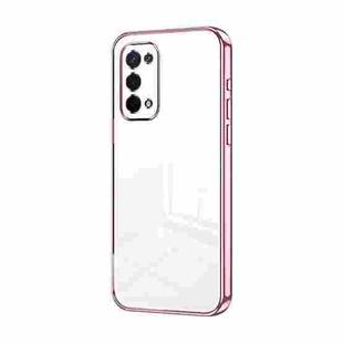 For OPPO A54 5G Transparent Plating Fine Hole Phone Case(Pink)