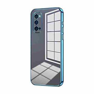 For OPPO Reno4 Pro Transparent Plating Fine Hole Phone Case(Blue)