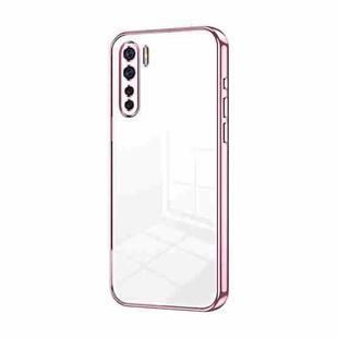 For OPPO Reno3 4G / F15 / A91 Transparent Plating Fine Hole Phone Case(Pink)