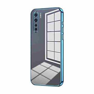 For OPPO A91 Transparent Plating Fine Hole Phone Case(Blue)