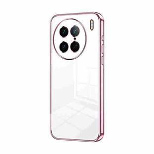 For vivo X90 Pro Transparent Plating Fine Hole Phone Case(Pink)