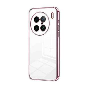 For vivo X90 Pro+ Transparent Plating Fine Hole Phone Case(Pink)