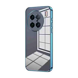For vivo X90 Pro+ Transparent Plating Fine Hole Phone Case(Blue)