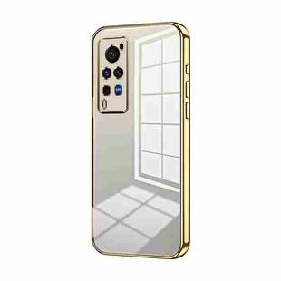For vivo X60 Pro Transparent Plating Fine Hole Phone Case(Gold)