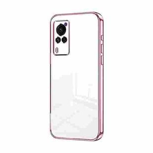 For vivo X60 Curved Screen Transparent Plating Fine Hole Phone Case(Pink)