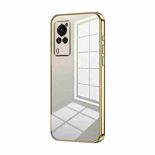 For vivo X60 Curved Screen Transparent Plating Fine Hole Phone Case(Gold)