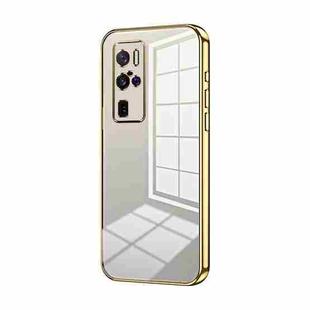 For vivo X50 Pro+ Transparent Plating Fine Hole Phone Case(Gold)