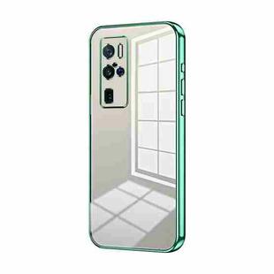 For vivo X50 Pro+ Transparent Plating Fine Hole Phone Case(Green)