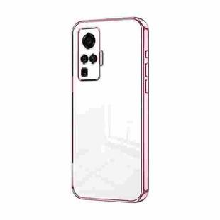 For vivo X50 Pro Transparent Plating Fine Hole Phone Case(Pink)