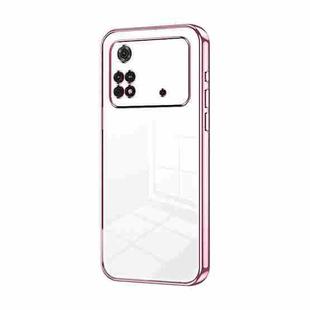 For Xiaomi Poco M4 Pro Transparent Plating Fine Hole Phone Case(Pink)