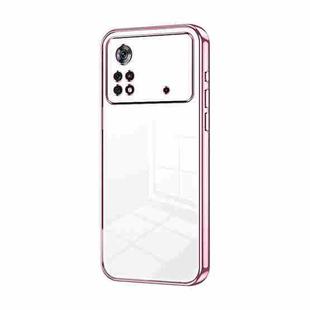 For Xiaomi Poco X4 Pro 5G Transparent Plating Fine Hole Phone Case(Pink)