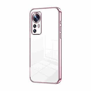 For Xiaomi 12 / 12X Transparent Plating Fine Hole Phone Case(Pink)