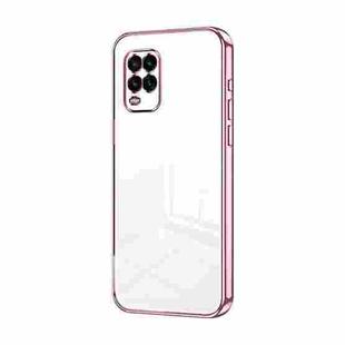 For Xiaomi Mi 10 Lite 5G Transparent Plating Fine Hole Phone Case(Pink)