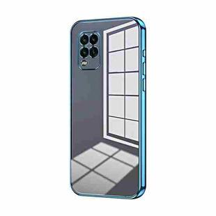 For Xiaomi Mi 10 Lite 5G Transparent Plating Fine Hole Phone Case(Blue)