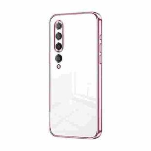 For Xiaomi Mi 10 5G Transparent Plating Fine Hole Phone Case(Pink)