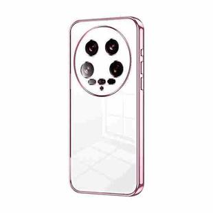 For Xiaomi 14 Ultra Transparent Plating Fine Hole Phone Case(Pink)