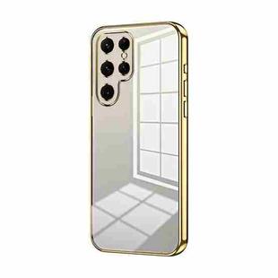 For Samsung Galaxy S22 Ultra 5G Transparent Plating Fine Hole Phone Case(Gold)