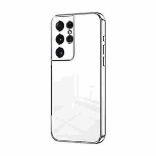 For Samsung Galaxy S21 Ultra 5G Transparent Plating Fine Hole Phone Case(Silver)