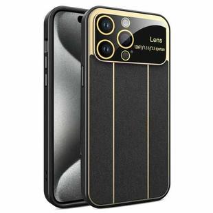 For iPhone 15 Pro Max Electroplating Litchi Grain Large Window Phone Case(Black)