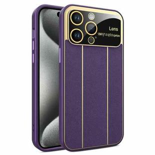 For iPhone 15 Pro Max Electroplating Litchi Grain Large Window Phone Case(Purple)