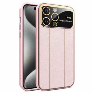 For iPhone 15 Pro Electroplating Litchi Grain Large Window Phone Case(Pink)