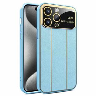 For iPhone 15 Pro Electroplating Litchi Grain Large Window Phone Case(Blue)