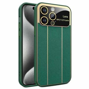 For iPhone 15 Pro Electroplating Litchi Grain Large Window Phone Case(Green)