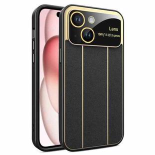 For iPhone 15 Plus Electroplating Litchi Grain Large Window Phone Case(Black)
