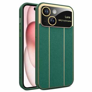 For iPhone 15 Electroplating Litchi Grain Large Window Phone Case(Green)