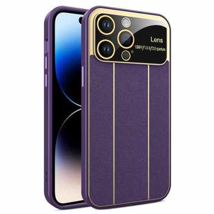 For iPhone 14 Pro Electroplating Litchi Grain Large Window Phone Case(Purple)