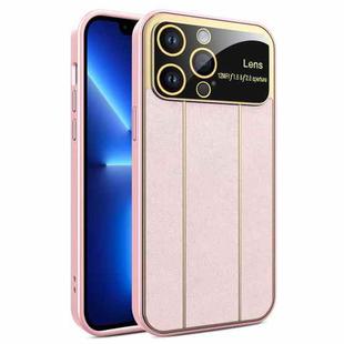 For iPhone 13 Pro Electroplating Litchi Grain Large Window Phone Case(Pink)