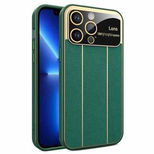 For iPhone 13 Pro Electroplating Litchi Grain Large Window Phone Case(Green)
