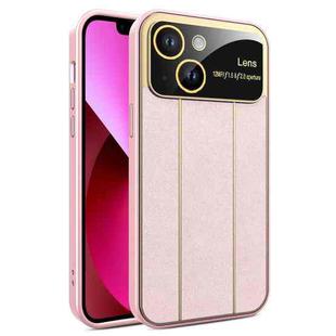 For iPhone 13 Electroplating Litchi Grain Large Window Phone Case(Pink)