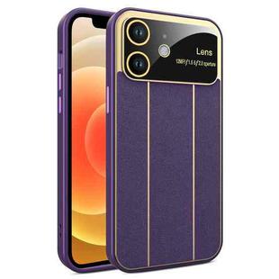 For iPhone 12 Electroplating Litchi Grain Large Window Phone Case(Purple)