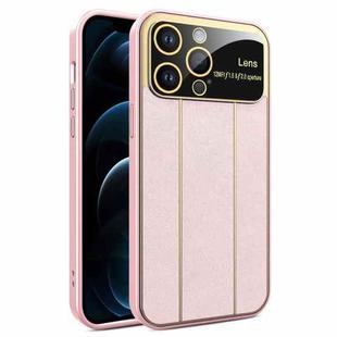 For iPhone 12 Pro Max Electroplating Litchi Grain Large Window Phone Case(Pink)