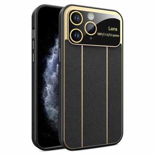 For iPhone 11 Pro Max Electroplating Litchi Grain Large Window Phone Case(Black)