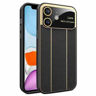 For iPhone 11 Electroplating Litchi Grain Large Window Phone Case(Black)