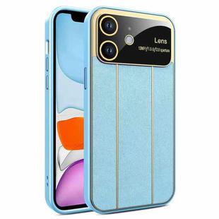 For iPhone 11 Electroplating Litchi Grain Large Window Phone Case(Blue)