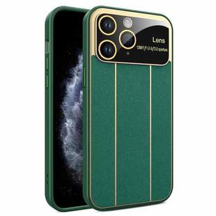 For iPhone 11 Pro Electroplating Litchi Grain Large Window Phone Case(Green)